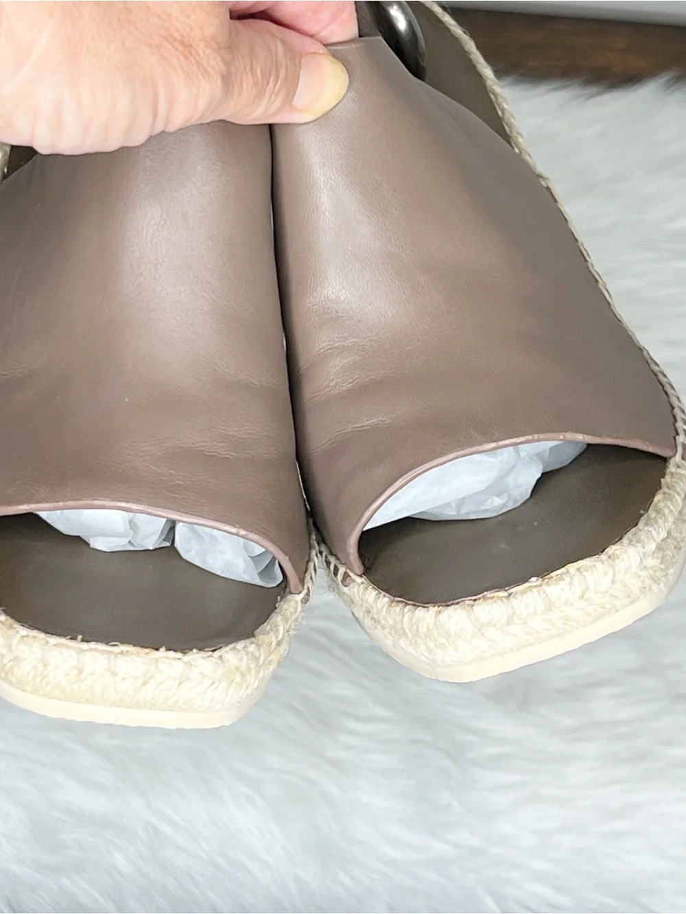Vince Gabriela Otter Gray Leather Espadrille Wedge Size 7.5